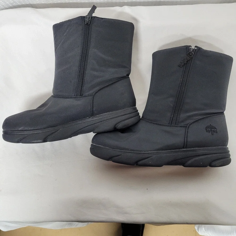 Totes Canterbury Black All Weather Boots Womens 7 Med Side Zip Winter Snow